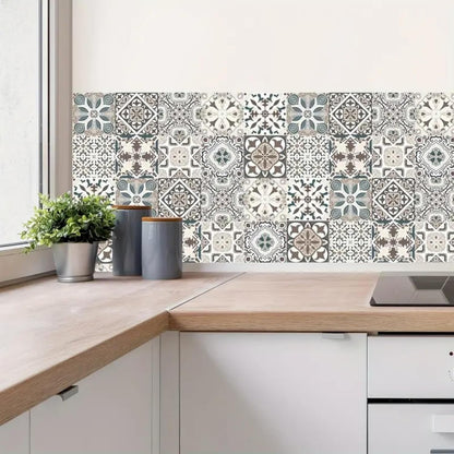 10PCS Peel and Stick Tile Backsplash Stickers, 4"x4" DIY Backsplash Mandala Style Stickers for Kitchen & Bathroom, Self-Adhesive Removable Waterproof Tile Decals for Home Decor