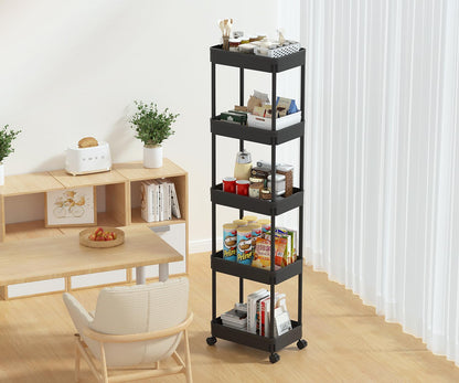 Sooyee 3 Tier Rolling Cart with Wheels, Slim Storage Cart, Under Desk Narrow Rolling Utility Cart Storage Organizer for Office Bathroom Kitchen Laundry Room Narrow Places, White, Plastic and Metal