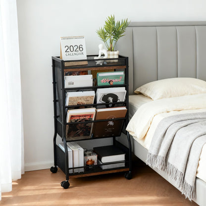 8-Tier Rolling Book Cart with Lockable Wheels, Double-Sided Storage Bookshelf for Narrow Spaces, Mobile Organizer Cart for Office, Library and Home