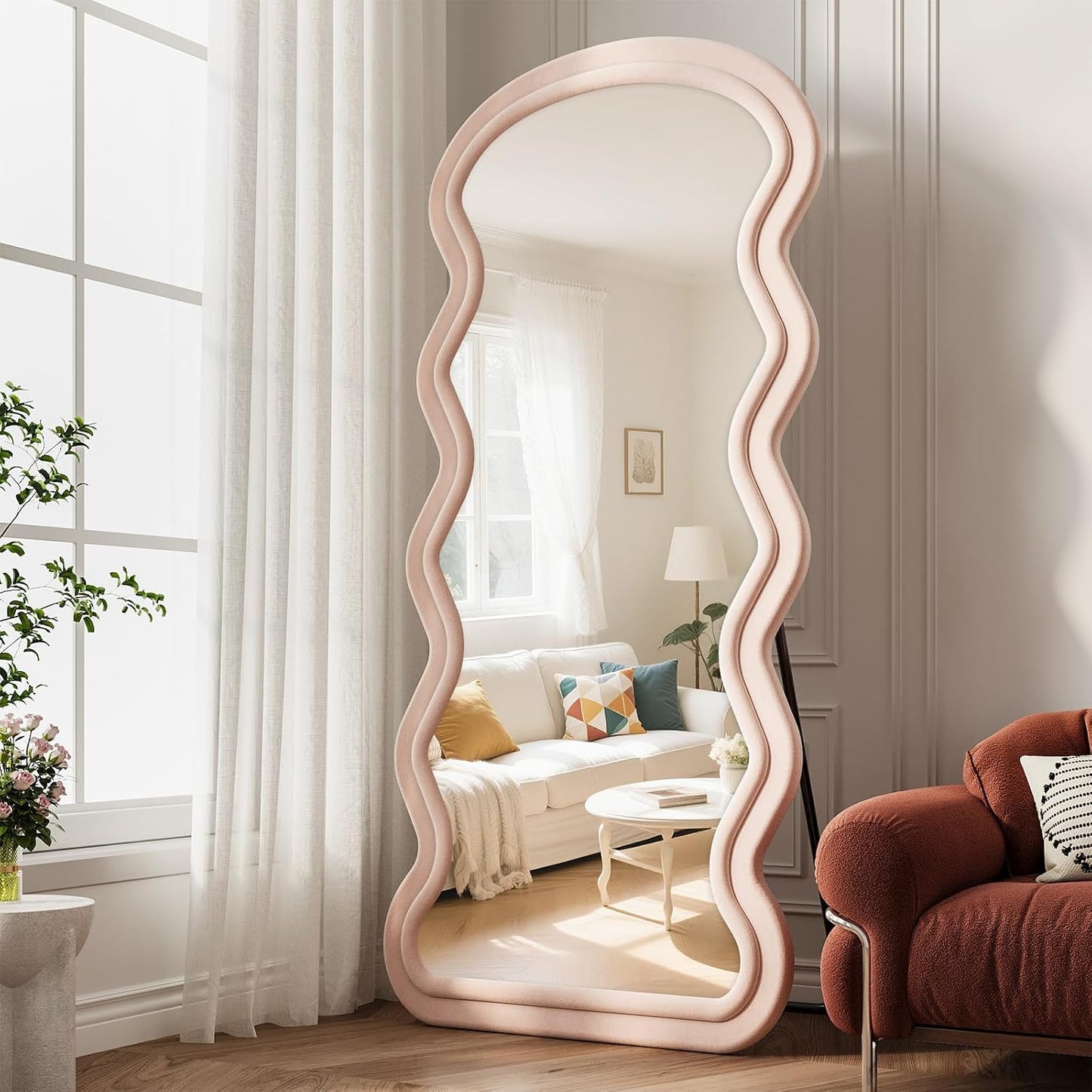 71"x32" Flannel Full Length Mirror, Arched Mirrors Full Length with Stand, Flannel Floor Mirror for Bedroom and Living Room, Full Body Mirror Hanging or Leaning, White