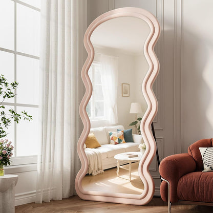 71"x32" Flannel Full Length Mirror, Arched Mirrors Full Length with Stand, Flannel Floor Mirror for Bedroom and Living Room, Full Body Mirror Hanging or Leaning, White
