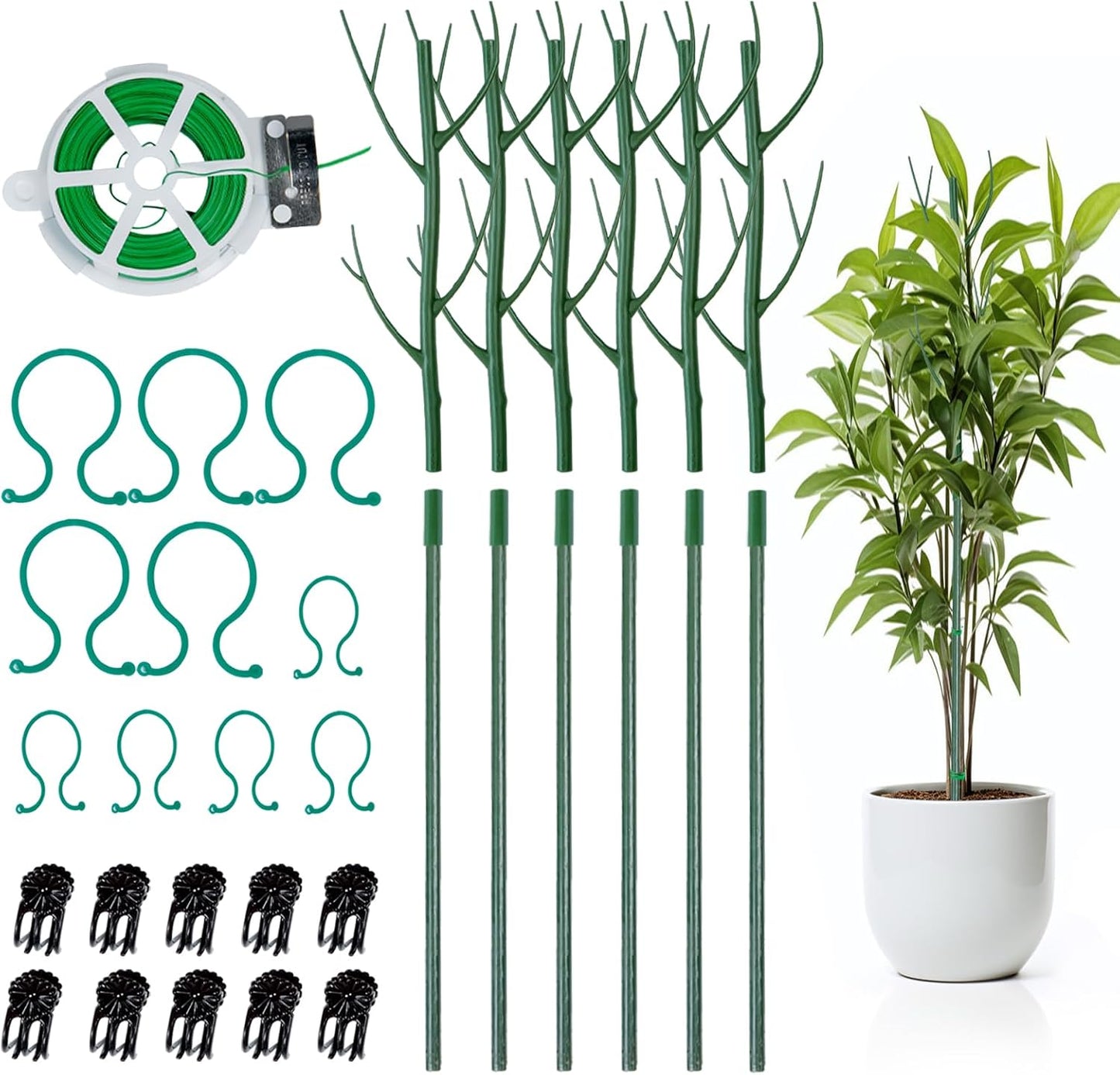 6-Pack Twig Plant Support Stakes Set with Blending Design, 28.8-Inch Towers for Indoor/Outdoor Plants