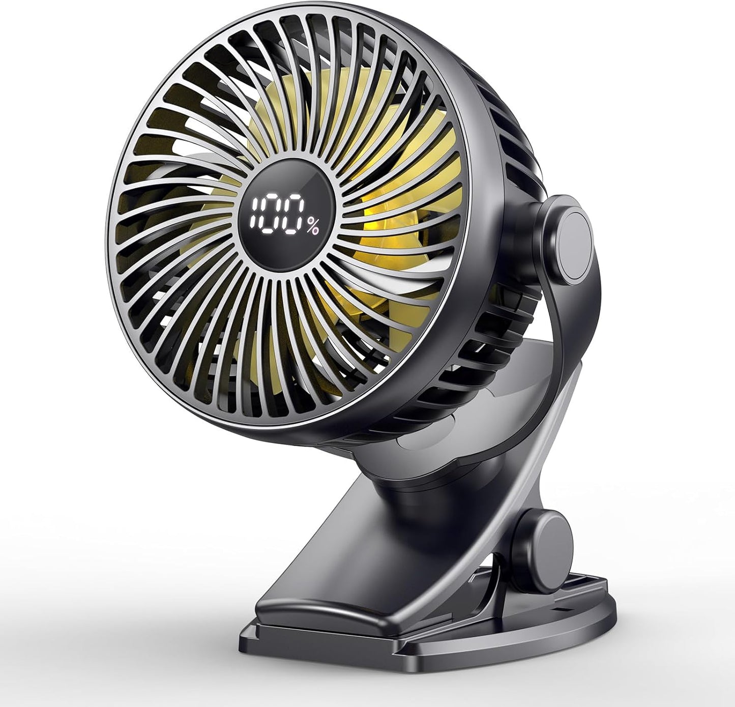 Coohea Portable Clip on Fan 4000mAh Rechargeable Battery Last Up to 26.5H Runtime, Desk Fan with 4 Speeds & 360° Rotation, Powerful Yet Quiet Mini Fans for Office, Gym, Bed, Stroller, Study (Black)
