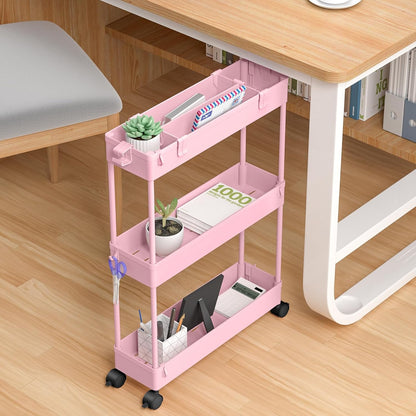 SPACELEAD Slim Storage Cart 3 Tier,Bathroom Organizer Rolling Utility,Mobile Shelving Unit Slide Out for Office, Kitchen, Laundry Room & Narrow Places，Green