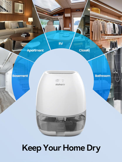 AlohaAir Dehumidifiers for Home, 34 oz Small Dehumidifier for Room, Quiet Dehumidifiers for Bathroom, Bedroom, RV, Closet with Auto Shut Off, 7 Colors Night Light
