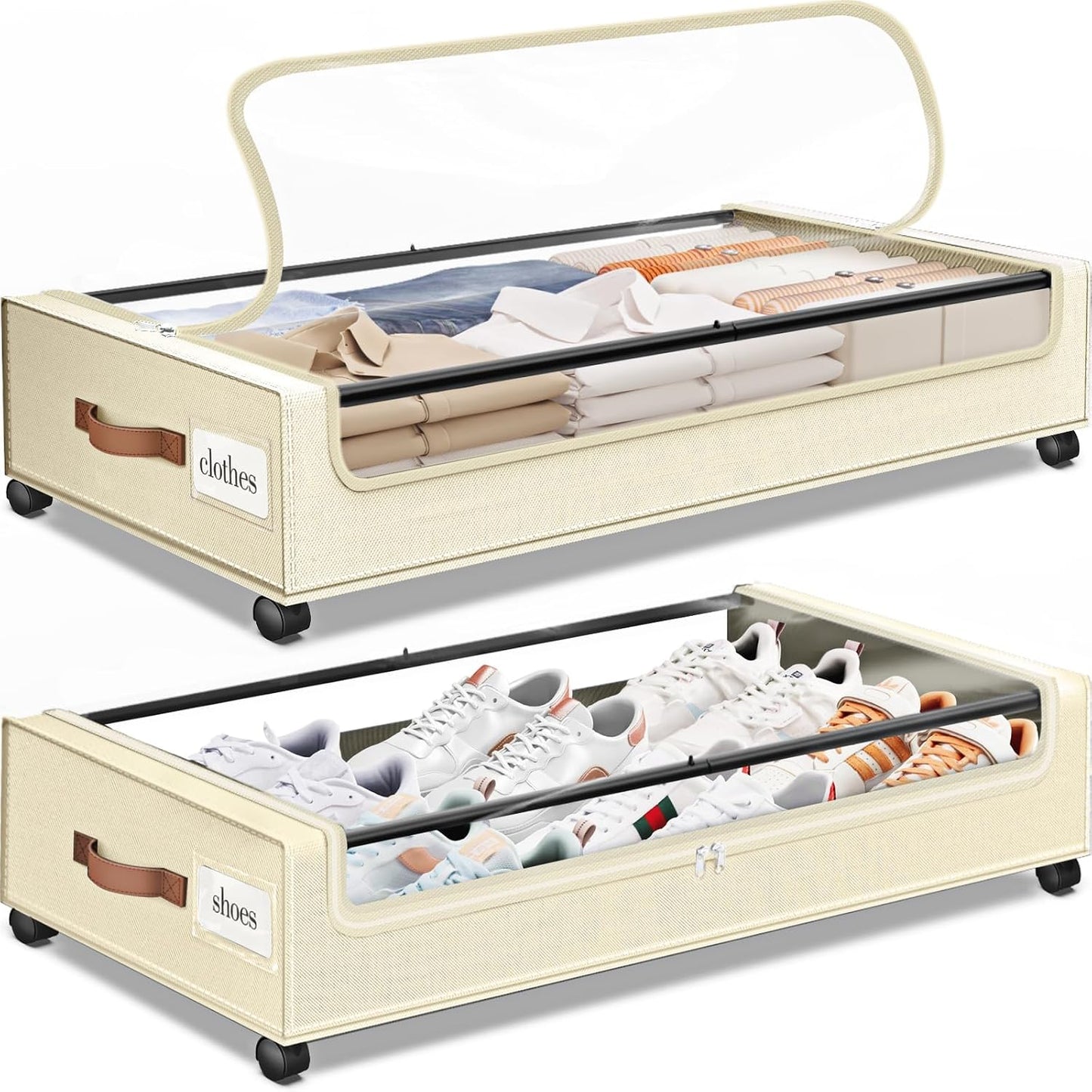 SpaceHacks Under Bed Storage with Wheels 2Pack Storage Containers with Clear Window&Label Under Bed Drawers Rolling Under Bed Storage for Clothes,Shoes, Blankets (30.71 x 16.93 x 6.69 in, Dark Grey)