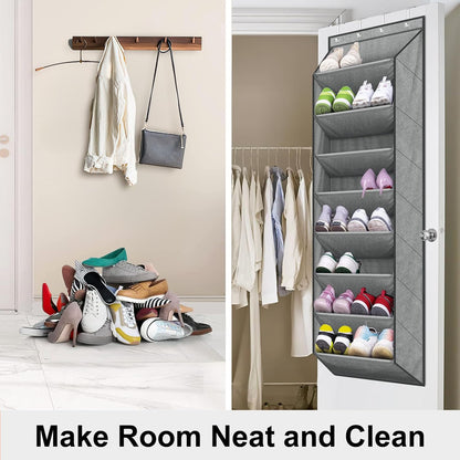 SLEEPING LAMB Over The Door Shoe Organizer for Closet with Large Deep Pockets, Narrow Shoe Rack for Door Hanging Boots Storage, Black