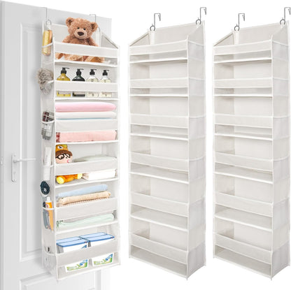 ULG Over The Door Organizer with 6 Large Pockets 12 Side Pockets, 50lbs Weight Capacity Door Hanging Organizer for Bedroom, Bathroom, Pantry, Nursery Storage, Beige