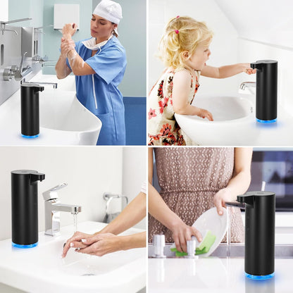 Automatic Hand Soap Dispenser Touchless: Foaming Soap Dispenser Stainless Steel - Free Touch Electric Soap Dispenser Rechargeable with Sensor for Bathroom, Commercial (Black)