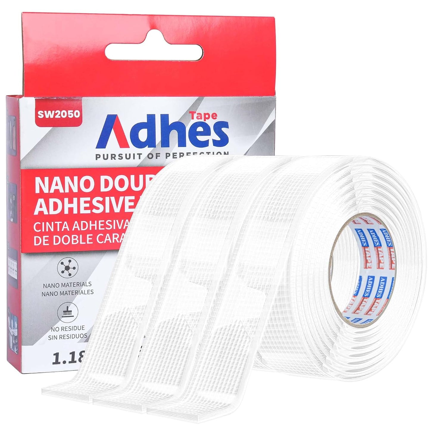 ADHES Easy to Tear Nano Double Sided Tape Mounting Tape,30mm X 5m, Reusable Heavy Duty Strong Adhesive for Home,Office,Wall,Carpet,Photos