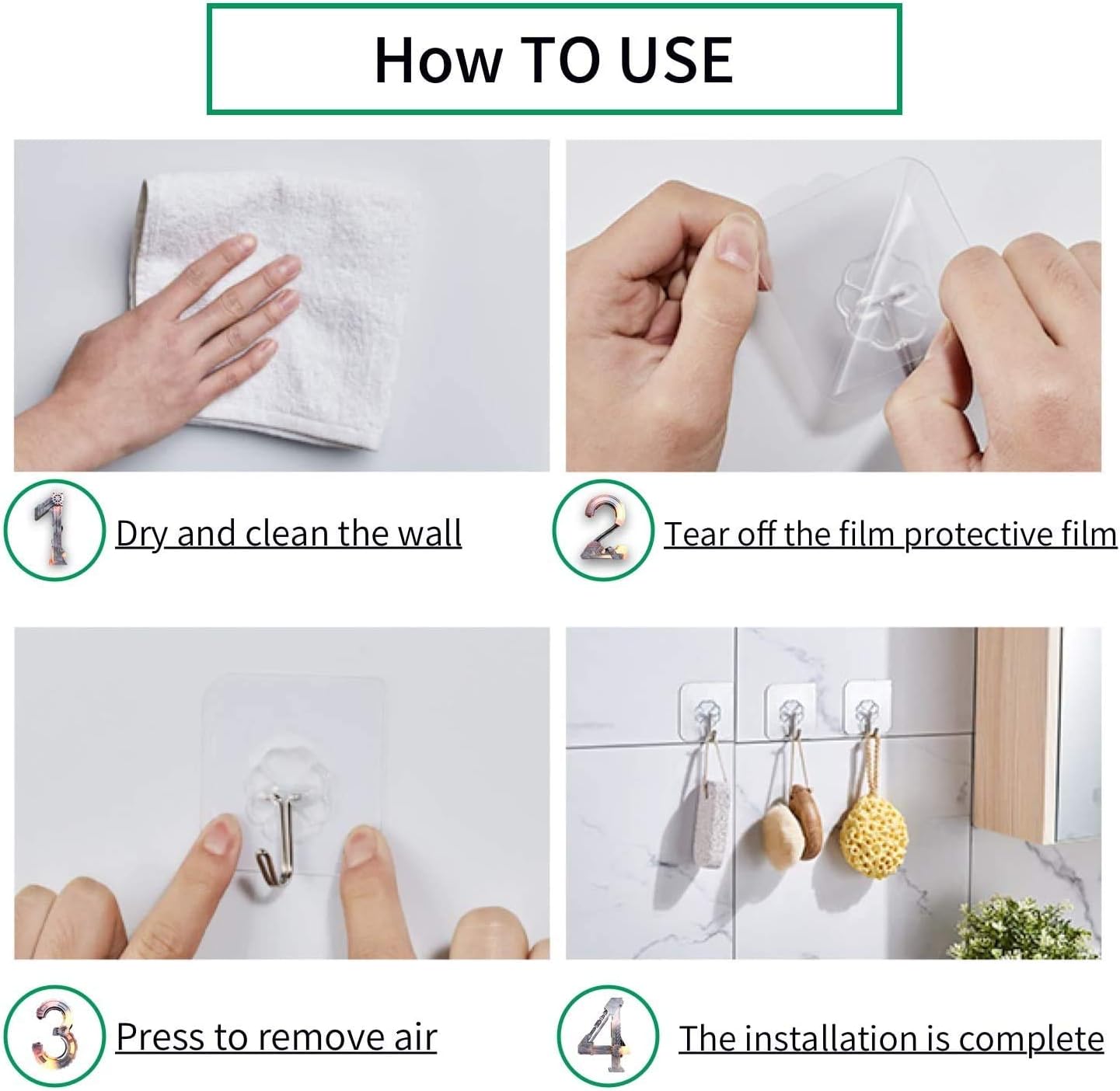 Adhesive Hooks Wall Hooks 44 lb/ 20 kg(Max), Heavy Duty Coat Hooks Waterproof and Oilproof Seamless Hooks, Reusable Hooks for Hanging Bathroom Kitchen
