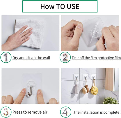 Adhesive Hooks Wall Hooks 44 lb/ 20 kg(Max), Heavy Duty Coat Hooks Waterproof and Oilproof Seamless Hooks, Reusable Hooks for Hanging Bathroom Kitchen