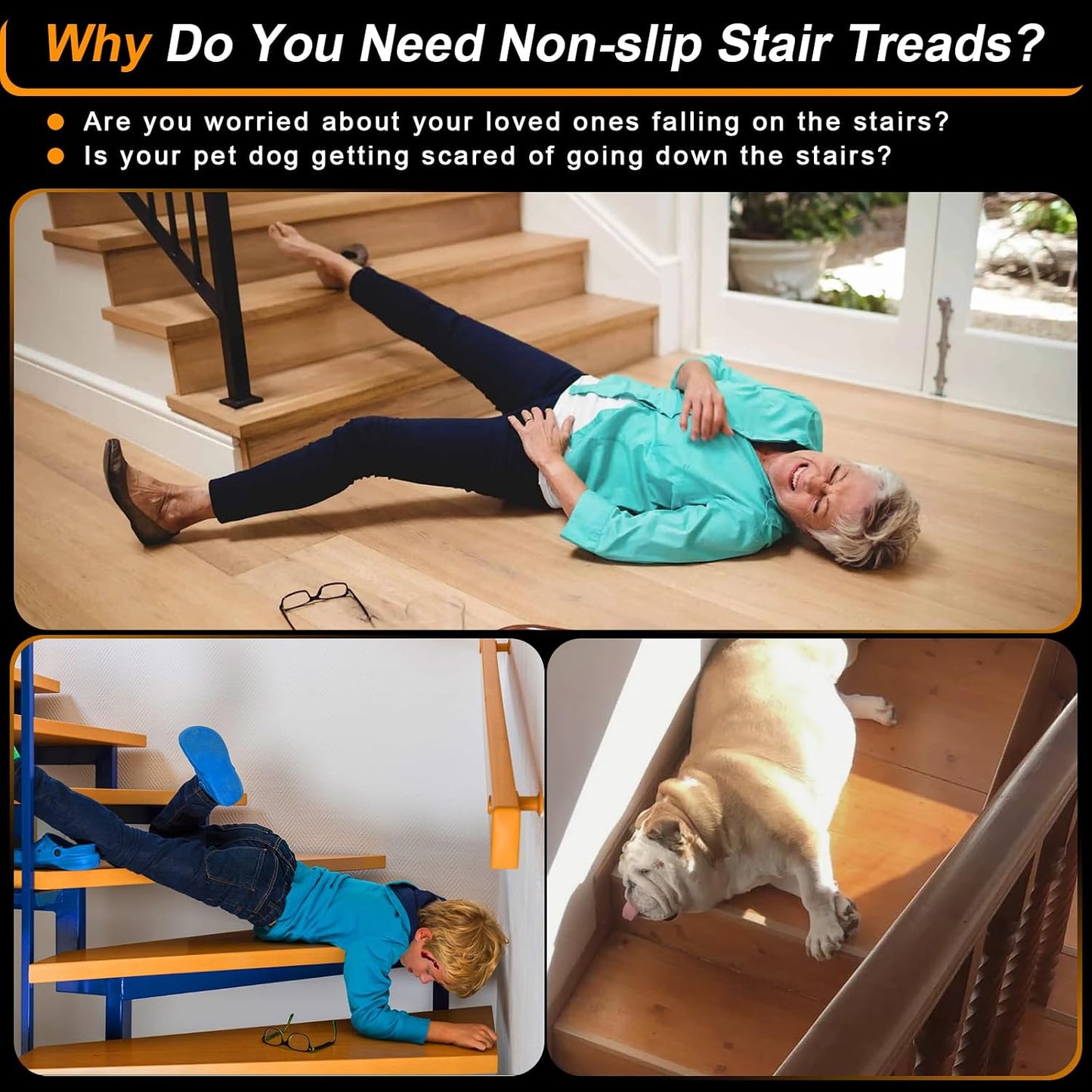 SMILOOL Clear Non-Slip Treads for Wooden Steps Indoor 5 Pack 4" x 32" Pre-Cut Anti-Slip Strips, Grip Tape Transparent Grips for Wood Stairs, Dogs, Kids and Pets, Waterproof