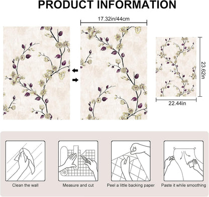 SOON AFTER 17.5”x120” Floral Peel and Stick Wallpaper Flower Tree Contact Paper Self Adhesive Removable Modern Sage Green Wall Paper Decorative Wall Covering Countertop Vinyl Film Roll