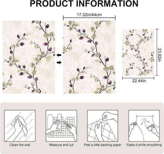 SOON AFTER 17.5”x120” Floral Peel and Stick Wallpaper Flower Tree Contact Paper Self Adhesive Removable Modern Sage Green Wall Paper Decorative Wall Covering Countertop Vinyl Film Roll