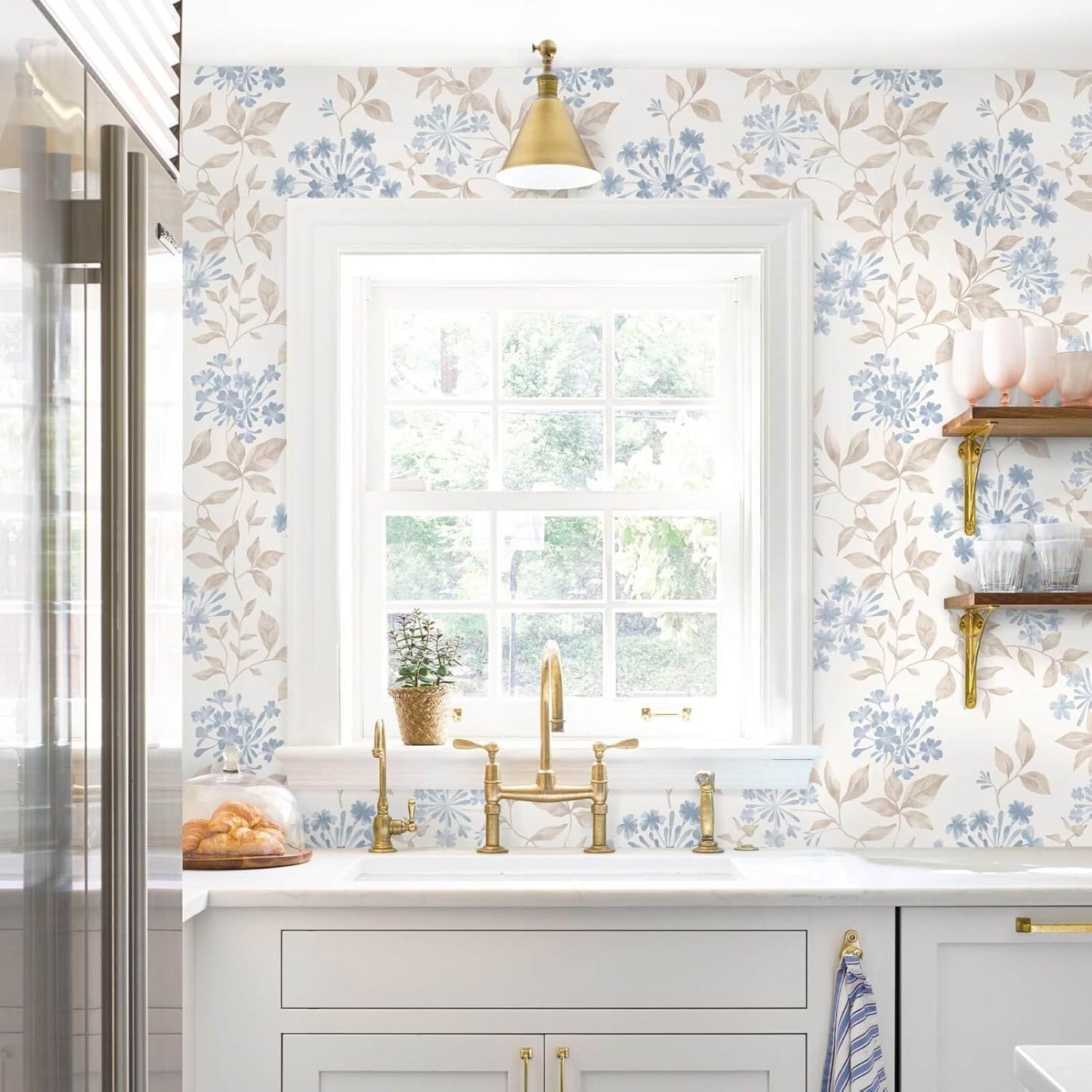 Heroad Peel and Stick Wallpaper Boho Beige Contact Paper Floral Wall Paper Removable Self Adhesive Wallpaper for Cabinet Bedroom Living Room Entryway Walls Bathroom Waterproof Vinyl Roll 17.3''x78.7''
