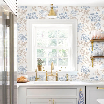 Heroad Peel and Stick Wallpaper Boho Beige Contact Paper Floral Wall Paper Removable Self Adhesive Wallpaper for Cabinet Bedroom Living Room Entryway Walls Bathroom Waterproof Vinyl Roll 17.3''x78.7''