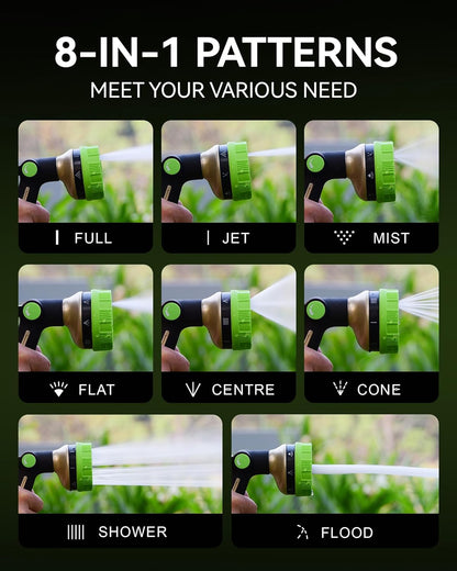 RAINPOINT Hose Sprayer Nozzle Heavy Duty - 8 Spray Patterns Garden Hose Nozzle with Adjustable Flow Control for Watering Plants, Washing Cars,Washing Pets, Thumb Control (Green)