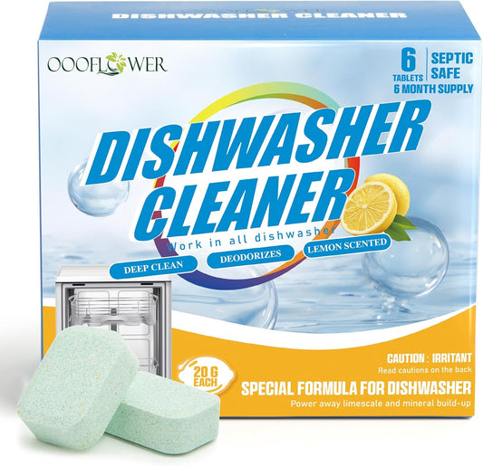 6-Pack Dishwasher Detergent and Deodorizer Tablets, Deep Clean Formula, Dishwasher Safe, Removes Scale, Odors, and Hard Water Residue (Lemon Scent)