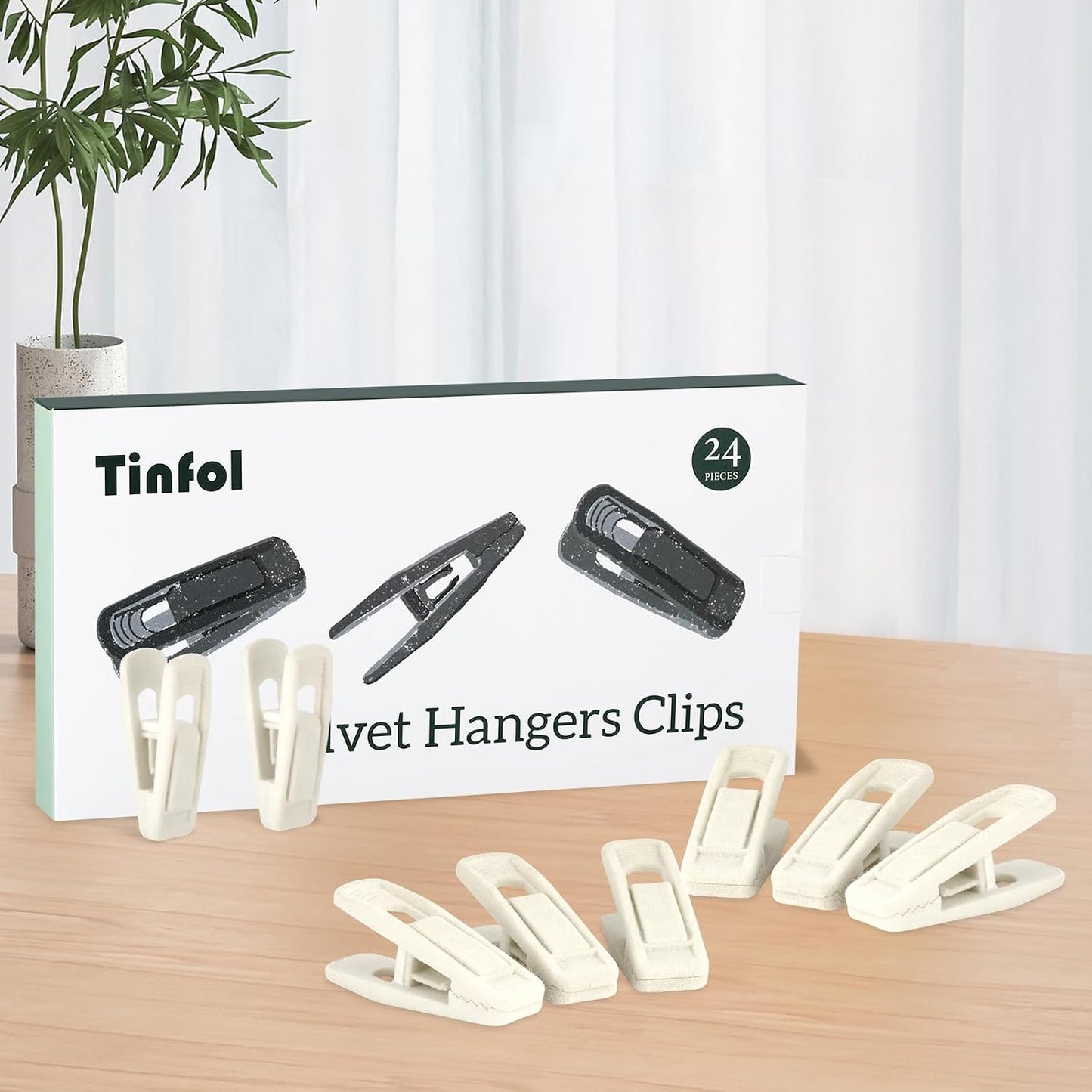 Tinfol Velvet Hanger Clips, 24 Pack Black Pants Hangers Clips, Large Opening Clothes Pin, Strong Finger Flocked Clip Perfect for Use with Slim-line Clothes Velvet Hanger