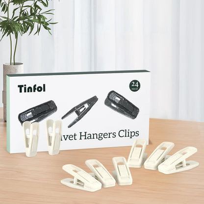 Tinfol Velvet Hanger Clips, 24 Pack Black Pants Hangers Clips, Large Opening Clothes Pin, Strong Finger Flocked Clip Perfect for Use with Slim-line Clothes Velvet Hanger