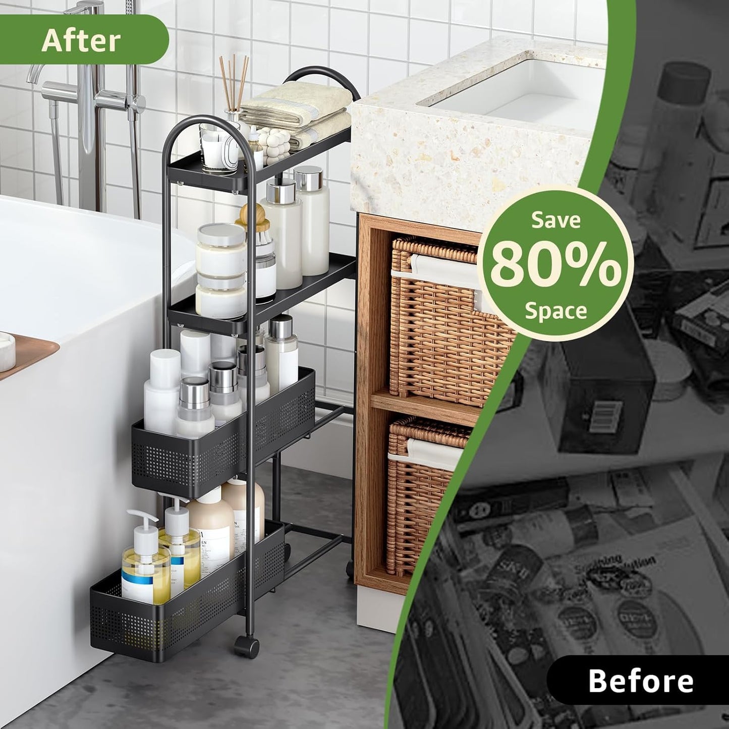 KINGRACK Slim Storage Cart with Drawer, 5-Tier Rolling Utility Cart on Wheels, Narrow Metal Cart for Space Save, Easy Assembly for Kitchen Cart, Craft Cart, Laundry, Bathroom, Nursery Organizer