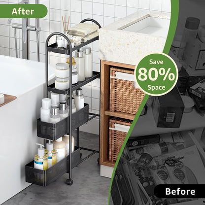 KINGRACK Slim Storage Cart with Drawer, 5-Tier Rolling Utility Cart on Wheels, Narrow Metal Cart for Space Save, Easy Assembly for Kitchen Cart, Craft Cart, Laundry, Bathroom, Nursery Organizer