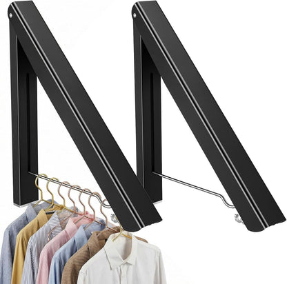 2 Pack Clothes Drying Rack, Wall Mounted Retractable Laundry Rack, 60LBS Heavy Duty Aluminum Foldable Clothes Hanger for Laundry Room, Bathroom, RV, Indoor & Outdoor Use, Drill-Free Installation
