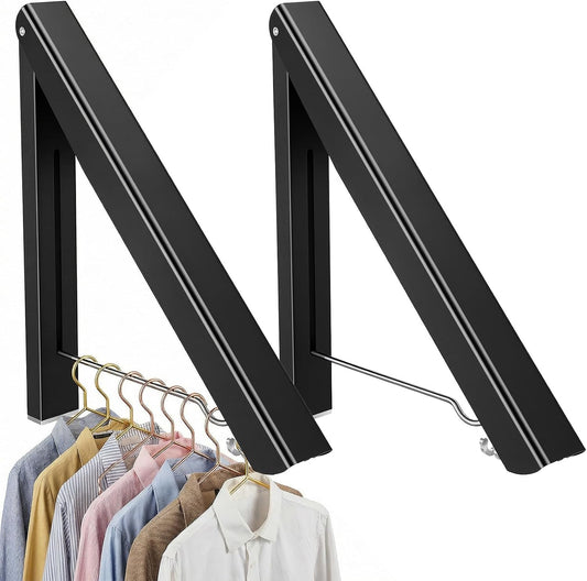 2 Pack Clothes Drying Rack, Wall Mounted Retractable Laundry Rack, 60LBS Heavy Duty Aluminum Foldable Clothes Hanger for Laundry Room, Bathroom, RV, Indoor & Outdoor Use, Drill-Free Installation