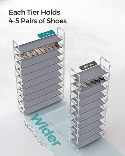 SONGMICS Shoe Rack, 10-Tier Shoe Shelf, Shoe Storage Organizer, 11 x 17.7 x 68 Inches, Metal Frame, Non-Woven Fabric Shelves, for Entryway, Bedroom, Black ULSH010B02