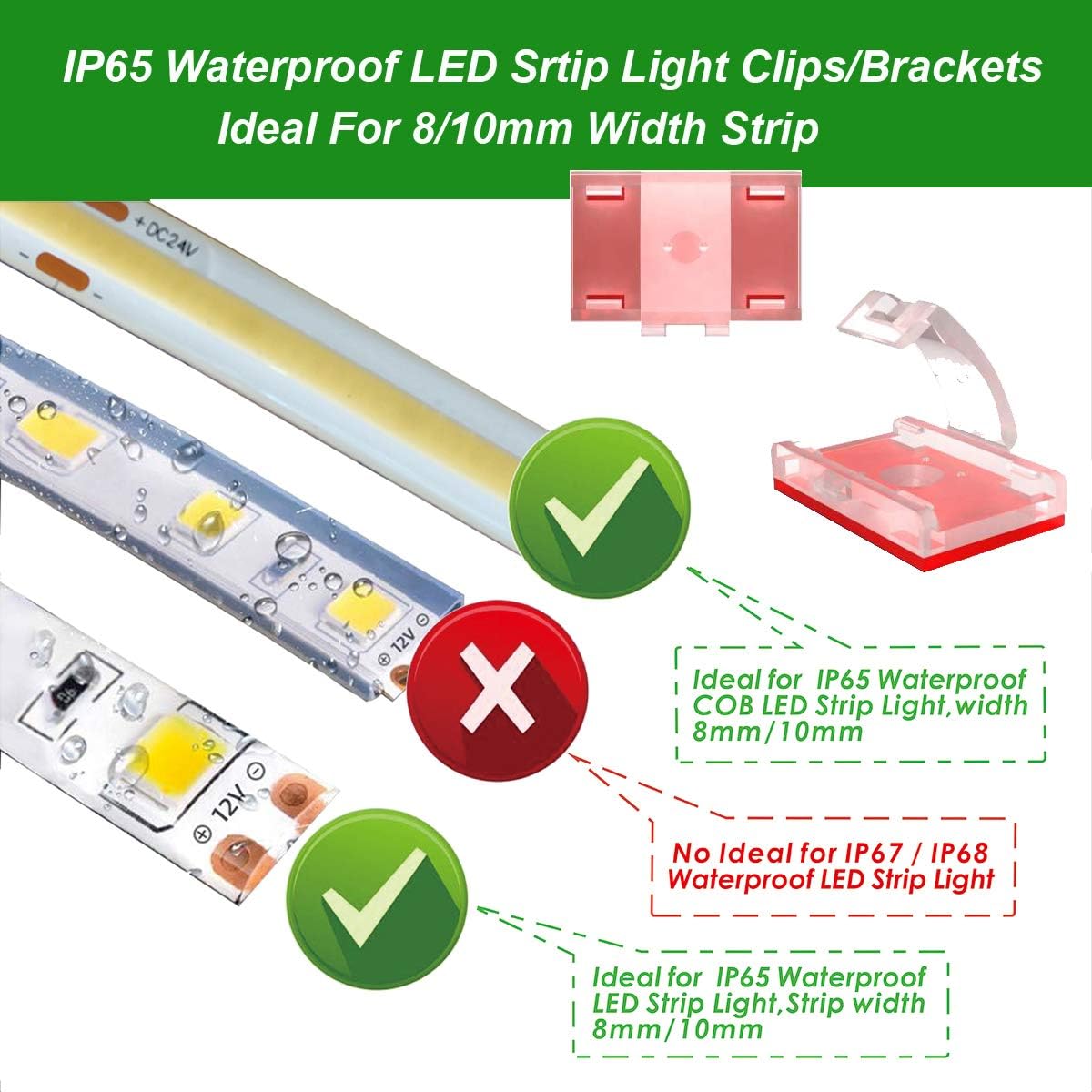 ATB- LED Strip Light Self-Adhesive Mounting Brackets and Clips,LED Strip Light Holder,Cable Wires Organizer Clips for Vehicle,Cabinet,Under-Counter, Kitchen,Living Room,Indoor (100PACK,Clear)