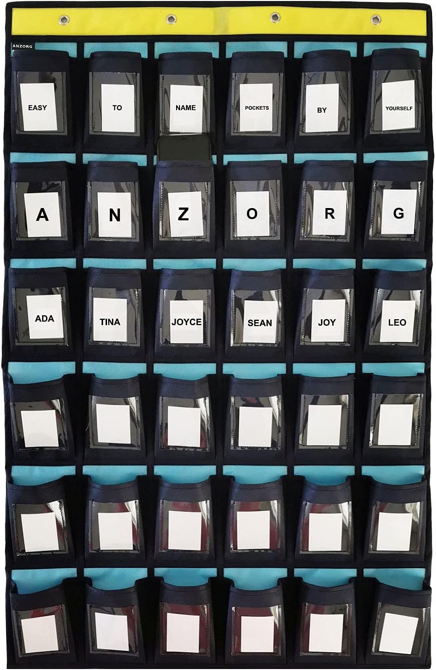 Classroom Cell Phones Organizer Calculators Holder Over Door Hanging Jewelry Organizer Closet Underwear Sock Storage with 36 Clear Pockets