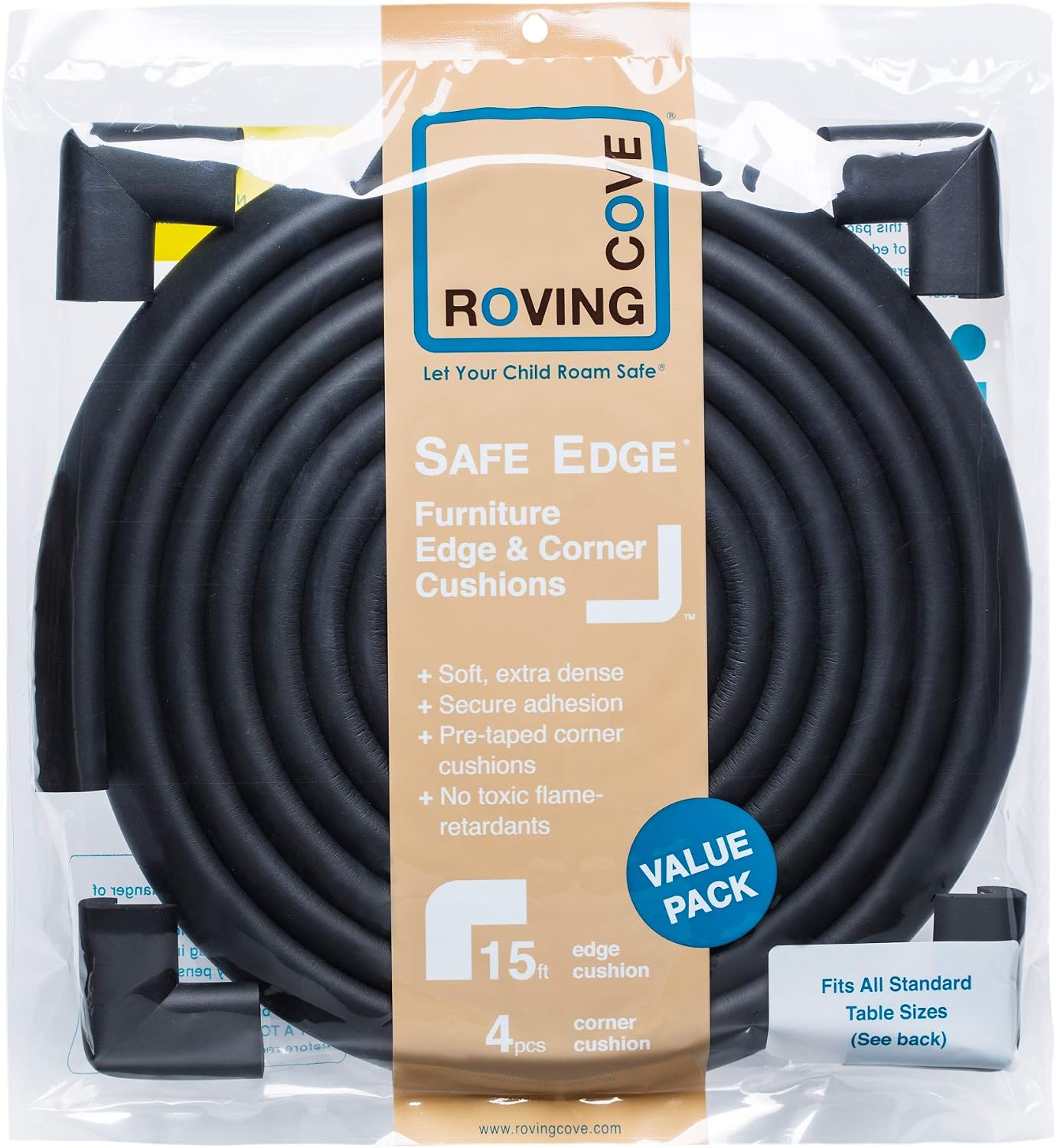 Roving Cove Slimfit Corner Edge Protector for Baby Proofing (Small 15ft Edge 4 Corners), Furniture Safety Bumper Guard, Soft NBR Rubber Foam, 3M Adhesive, Oyster White (Off White)