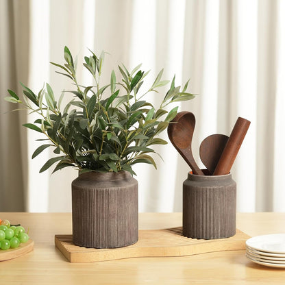 CUCUMI Ceramic Vase Set of 5, Home Decor Farmhouse Décor Handmade Pottery Vases for Pampas Grass, Dried Fresh Flowers, Table, Living Room, Kitchen, Shelf, Entryway Mantel Neutral Tones