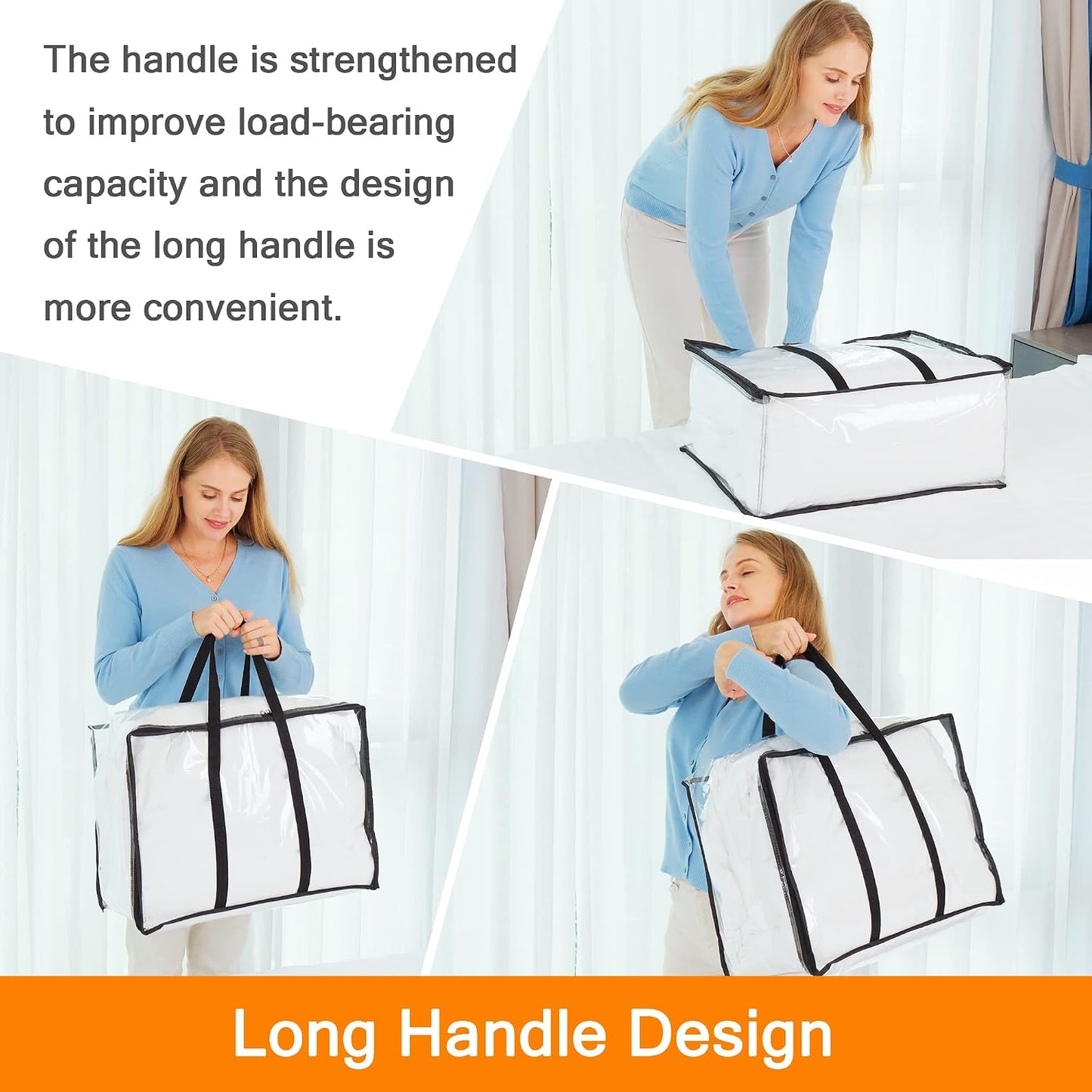 Vieshful 3 Pack Clear Clothes Storage Bag, 40L Plastic Blanket Storage Bag with Zipper, Foldable Closet Organizer, Moving bags for Comforter, Blanket, Bedding, Duvet, Toys