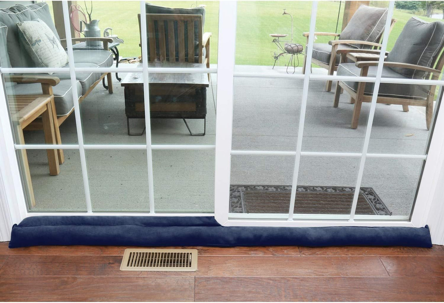 HOME DISTRICT Sliding Door Draft Stopper -Glass Door Draft Blocker, Patio Under Door Draft Stopper, Door Air Blocker Draft Dodger Noise Blocker Approx. 71" Long - Navy