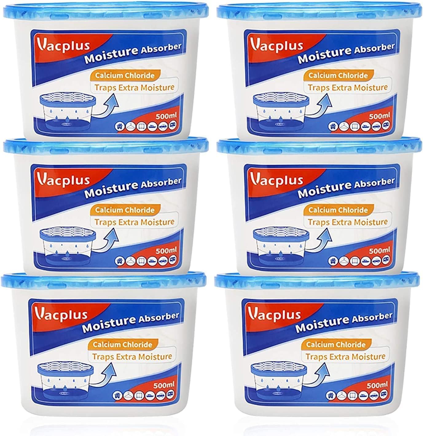 Vacplus Moisture Absorbers - Dehumidifiers for Closet, Efficient Humidity Absorber Boxes Collect Excess Moisture for Bathroom, Kitchen, Study, Fragrance-Free, 3 Pack