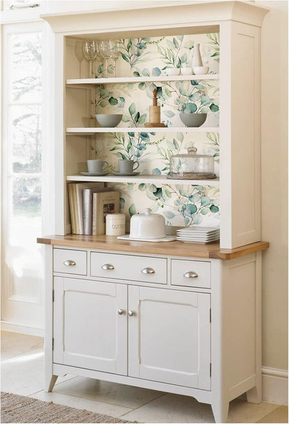 HAOKHOME Peel and Stick Wallpaper Boho Green/White Botanical Leaf Floral Wall Mural Home Nursery Decor Renter Friendly Wallpaper 17.3in x 9.8ft