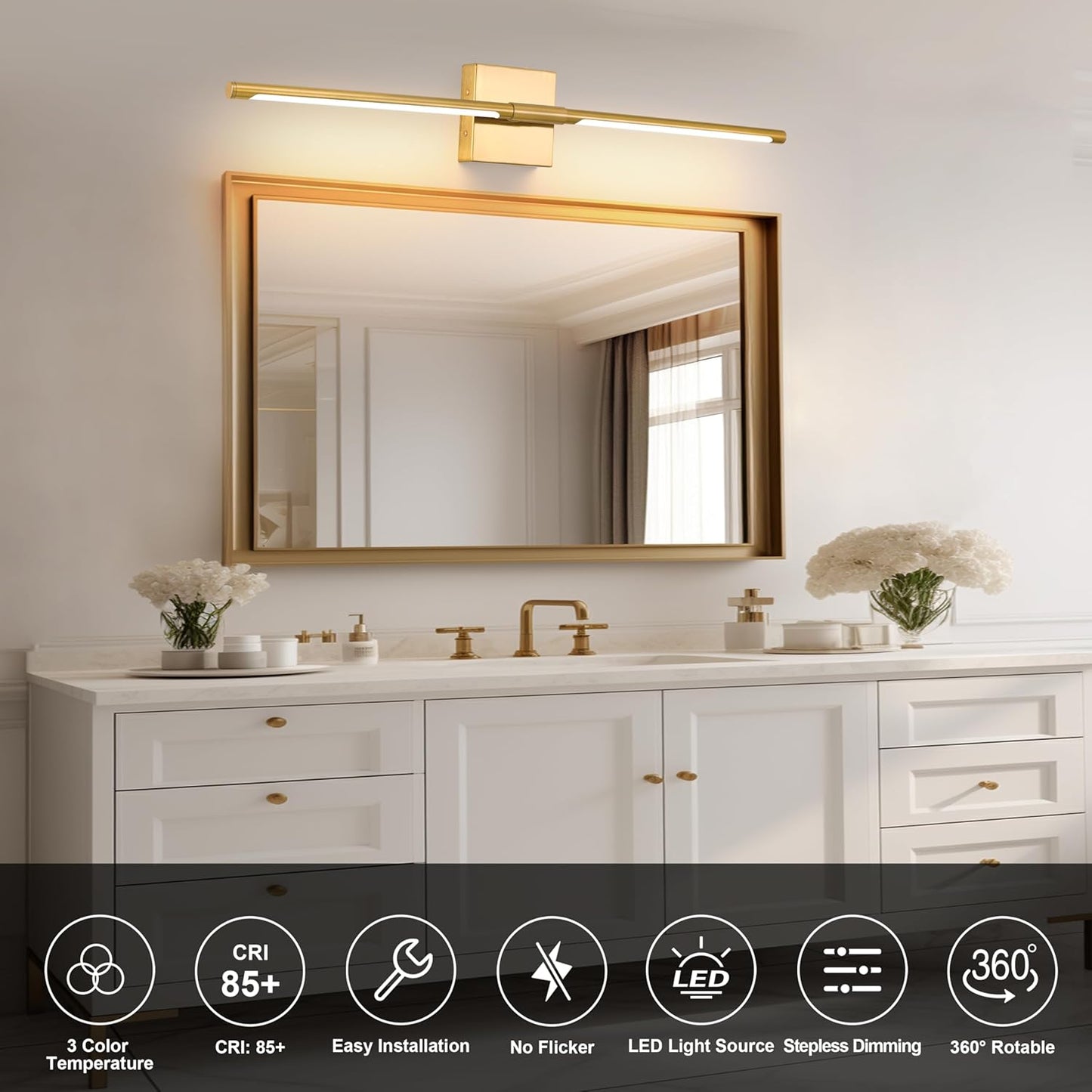 Morauroral Battery Operated Wall Sconces Set of 2, 10000mAh Rechargeable Sconces, 3000K-6000K Dimmable LED Wall Lamp with Remote, 24 Inch Black Gold Wireless Wall Lights for Bedroom, Living Room
