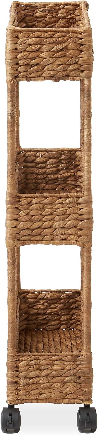 Casafield 3-Tier Rolling Storage Cart - Natural, Water Hyacinth Nursery Caddy, Utility Cart for Bathroom, Craft Room, Laundry Room Organization