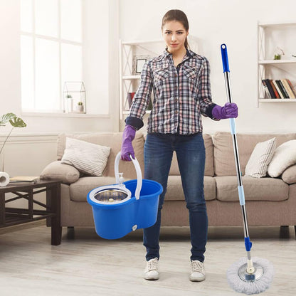 Spin Mop and Bucket with Wringer Set, 360° Spinning Mop Bucket System with 3 Microfiber Mop Replacement Heads and 50" Stainless Steel Adjustable Handle for Floor Cleaning