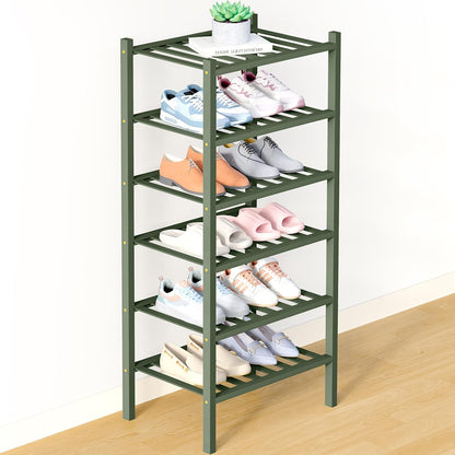 Smiry Bamboo Shoe Rack for Closet, 3 Tier Wooden Shoe Organizer, Stackable Wood Shoe Storage Shelf for Entryway, 14 Vertical Slats, One-piece Heavy-Duty Legs, 26.77"x11.02"x18.31", Natural
