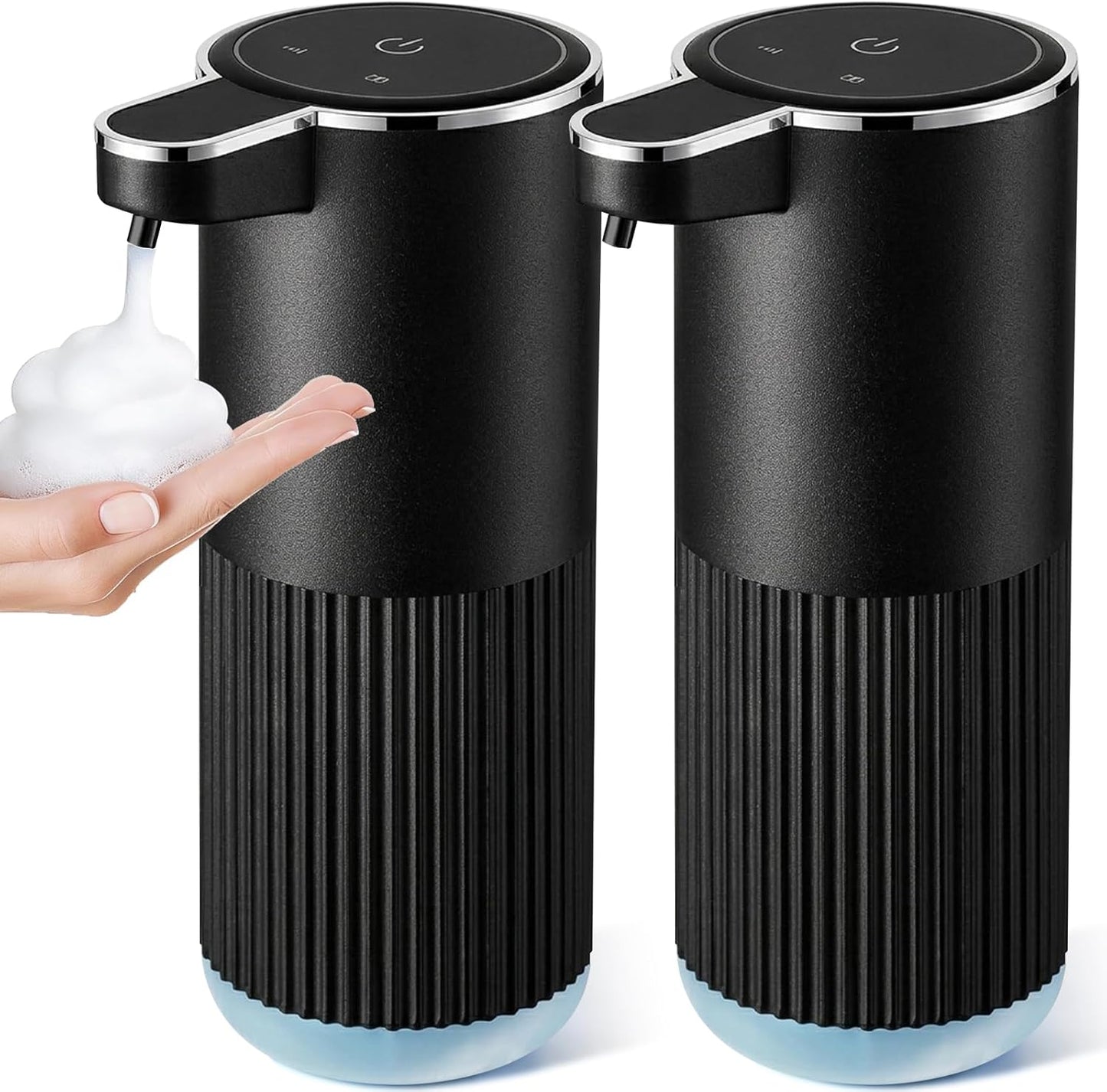 RYTOXILO Automatic Soap Dispenser, 2 Pack Black Touchless Liquid Soap Dispenser for Bathroom, 13.5 Fl Oz Plastic Electric Auto Dish Soap Dispensers Wall Mount for Kithcen with Adjustable Volume