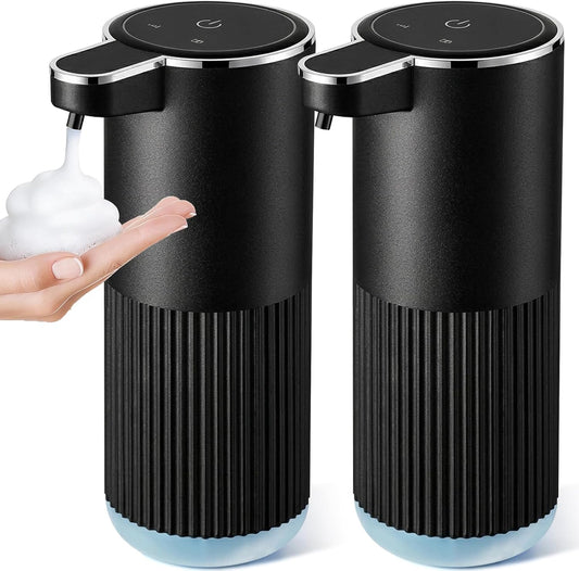 RYTOXILO Automatic Soap Dispenser, 2 Pack Black Touchless Liquid Soap Dispenser for Bathroom, 13.5 Fl Oz Plastic Electric Auto Dish Soap Dispensers Wall Mount for Kithcen with Adjustable Volume