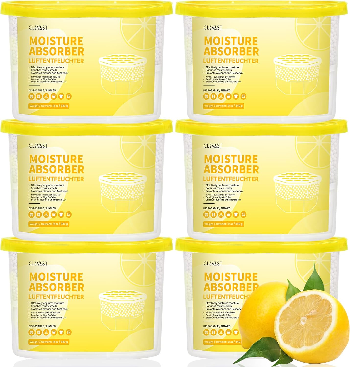 CLEVAST Moisture Absorber Boxes 6 Pack, 10 Oz Dehumidifier for Closet & Bathroom, Humidity Absorber for Wardrobe, Bedroom, RV & Car, Fragrance-Free Moisture Control, Unscented