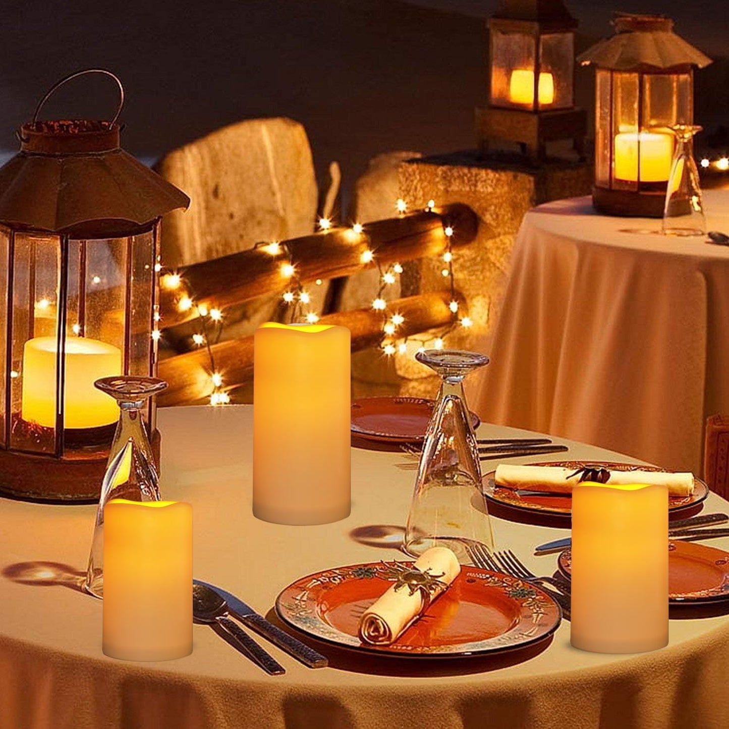 Waterproof Flameless Remote Control Candles 2PACK(D3''*H5.5'')Battery Operated Flickering LED Pillar Candle,plastic with 10-Key 24Hours Timer for Outdoor/Indoor Party Garden Lanterns Porch Ivory