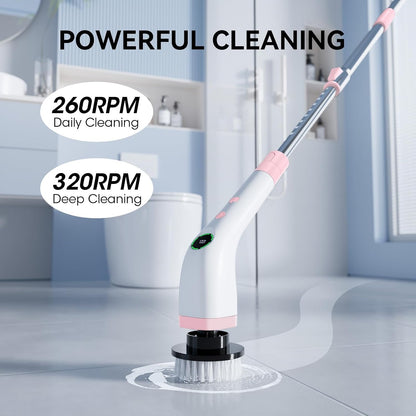 Electric Bathroom Cleaning Brush, Cordless Spin Scrubber Full Body Waterproof IPX7 with Adjustable Handle, 8 Replaceable Brush Heads for Bathtub/Kitchen/Window/Home -SD-CTB01