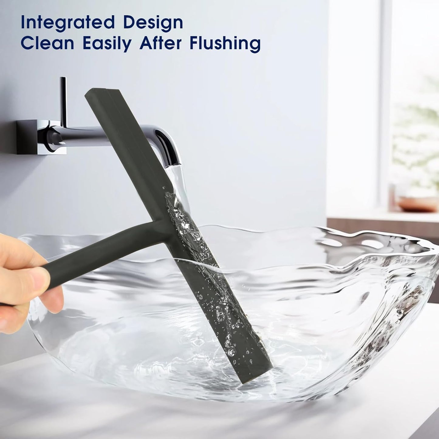 Shower Squeegee for Shower Glass Door Bathroom Accessories Squeegee Scraper Scrubber Rubber Blade with Holder Wiper Cleaning Tool for Bathroom Tile Window and Mirror- Black - 9 Inch