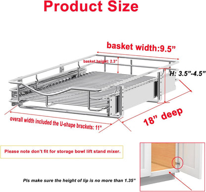 DINDON Pull Out Cabinet Organizer, (17" W x 21" D) Heavy-Duty Metal Sliding Drawer Shelf, Bathroom Under Sink Kitchen Cabinets Organizer and Storage Slide Out Shelves, Chrome, 1 Tier, 2 Pack