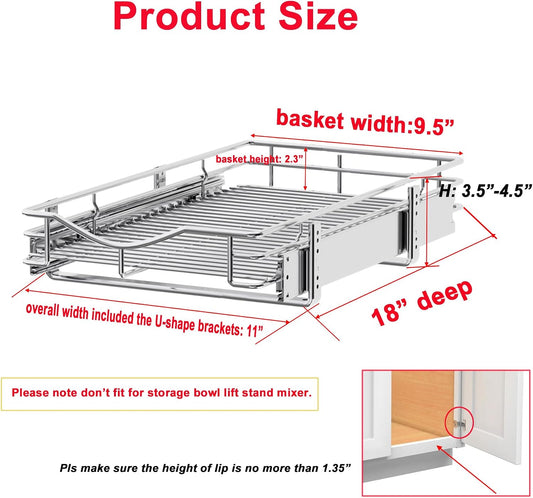 DINDON Pull Out Cabinet Organizer, (17" W x 21" D) Heavy-Duty Metal Sliding Drawer Shelf, Bathroom Under Sink Kitchen Cabinets Organizer and Storage Slide Out Shelves, Chrome, 1 Tier, 2 Pack